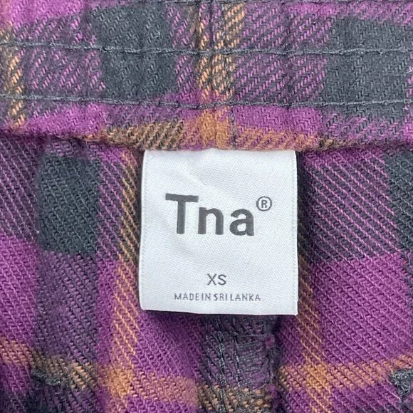 Tna Aritzia Oakwood Organic Cotton Flannel Plaid Pull On Pants Purple - Picture 7 of 12